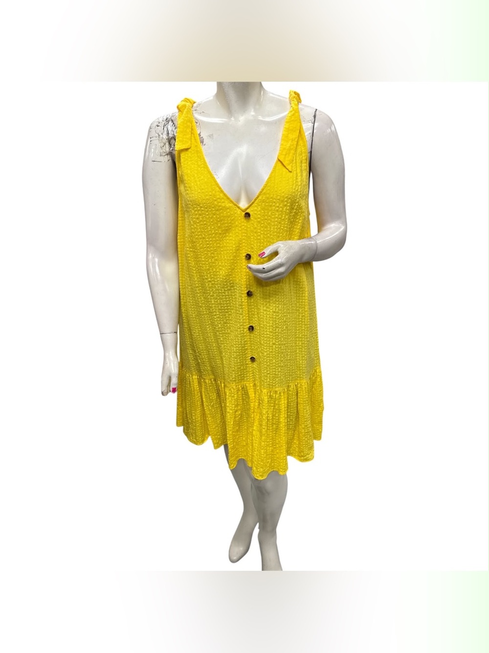 Addition Elle Bright Yellow Tie-Shoulder Button Mini Dress Size 3X - Picture 1 of 1